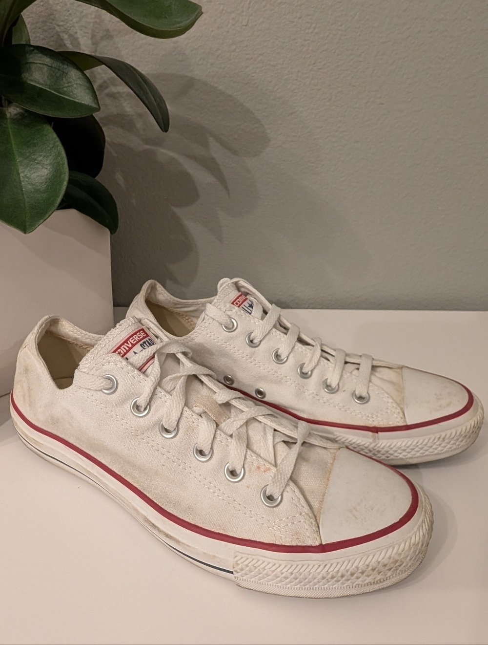 Converse White Low Top Sneakers with Red Trim